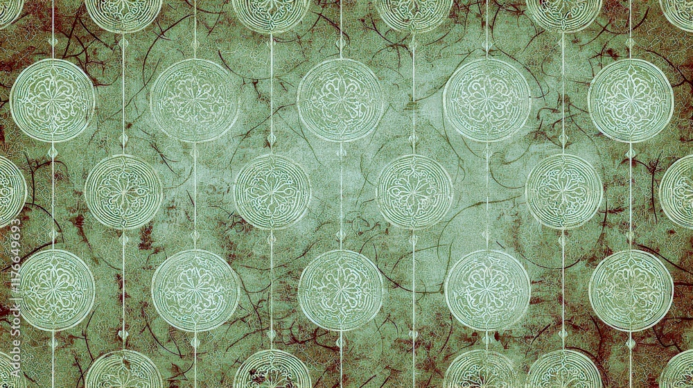 Poster abstract textured background featuring circular ornamental designs with intricate patterns and a mut