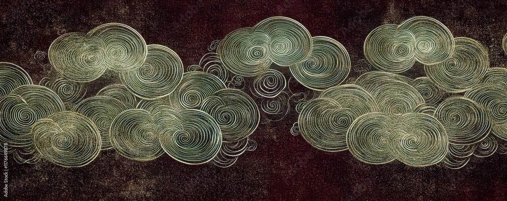 Poster abstract design featuring swirling circular patterns on a brown and gold textured background for cre