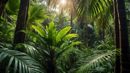 Naklejka premium The Euterpe Edulis Palm Thriving in Its Lush Rainforest Habitat