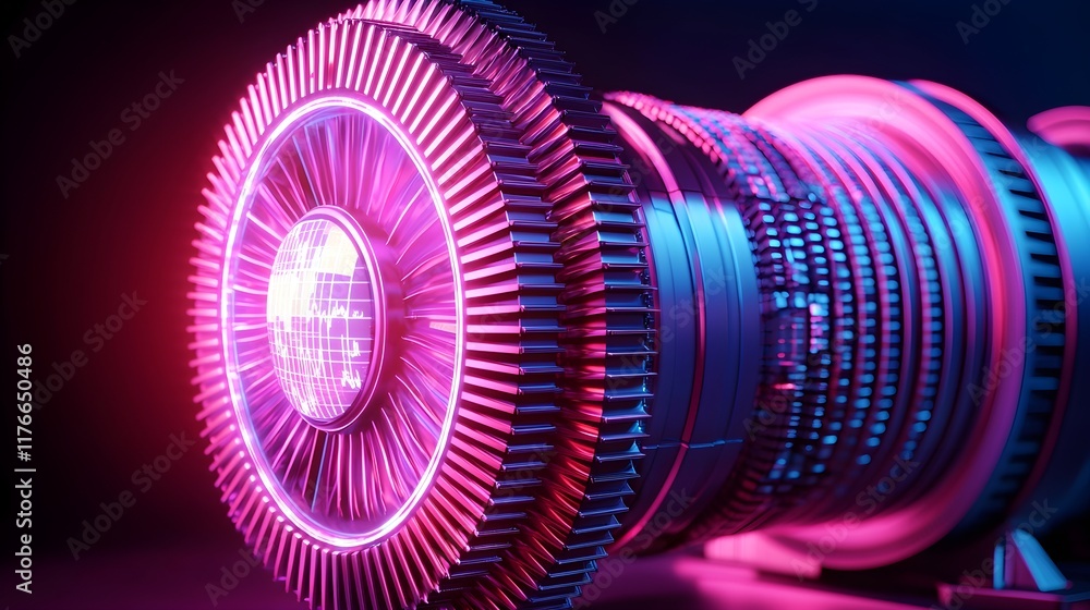 Aufkleber futuristic engine design with neon glow and high-tech elements