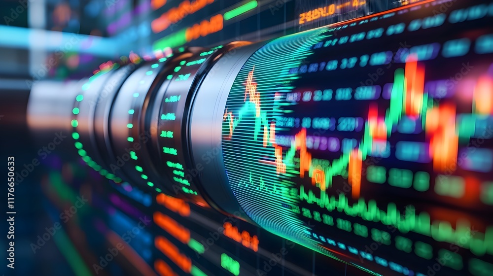 Poster futuristic financial graphs and data representation in technology