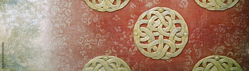 Poster intricate vintage pattern featuring circular decorative elements with detailed carvings on a texture