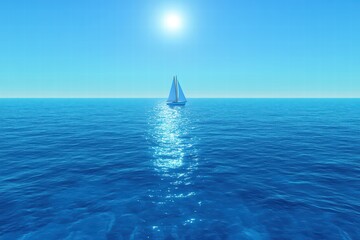 Obraz premium Serene Sailboat on Calm Blue Waters Under Bright Sunlight
