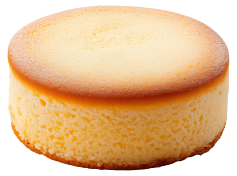Delicious creamy cheesecake dessert served in a simple round shape isolated on transparent background.