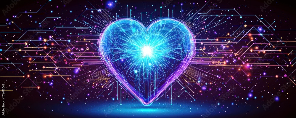 Aufkleber vibrant heart shape with digital circuits and sparkling particles representing love and technology i
