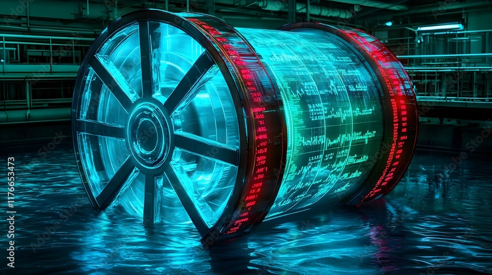 Poster futuristic technology concept with neon lights and data visualization