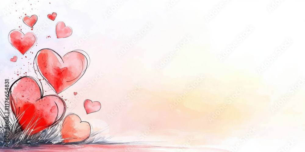 Poster hearts in various sizes with soft gradient background create romantic scene