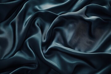Fototapeta premium Dark teal silk fabric with elegant folds and drapes.
