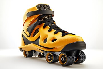 A stylish pair of inline skates designed for both performance and comfort, showcasing a sleek white and black design with vibrant yellow accents.