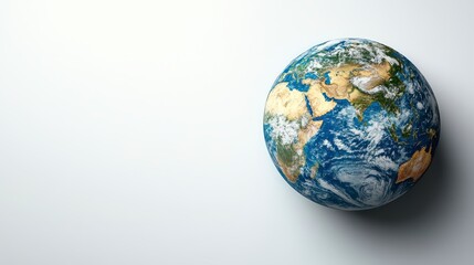A detailed 3D model of planet Earth on a white background, showing continents, oceans, and clouds.