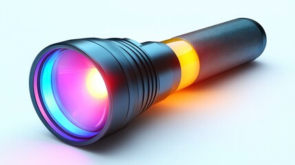 A sleek, modern flashlight with vibrant LED light illuminating.