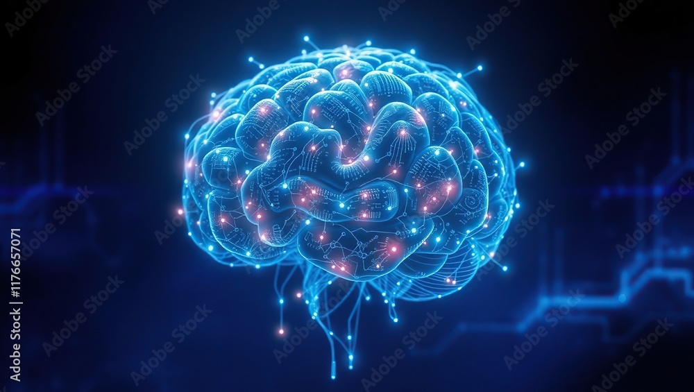 Poster digital brain neural network connections illuminated