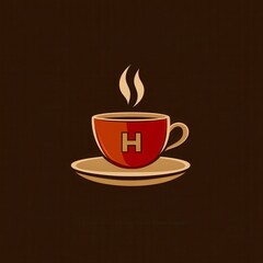 Obraz premium A stylized red coffee cup with a steaming 'H' on a saucer.