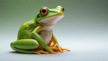 Obraz premium Red-eyed Tree Frog - Agalychnis callidryas - Vibrant green skin with striking red eyes and yellow-gold markings.? This captivating amphibian is perched, looking directly at the camera, showcasing its