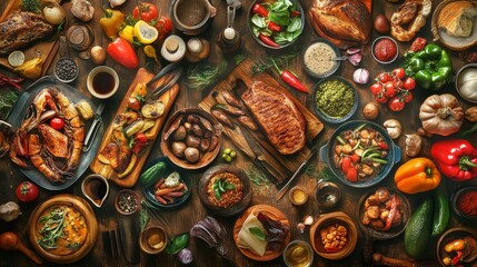 Featuring food variety, cooking ingredients, cooking utensils, World Food Day, and flavors of international cuisine.