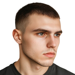 Fototapeta premium Calm Expression Portrait of a Man with Short Haircut for Professional Use on transparent background