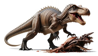 Fototapeta premium Ferocious Dinosaur Attacking Prey: 3D Render of Prehistoric Predator and its Victim
