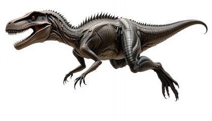 Fototapeta premium Leaping Grey Dinosaur: A Prehistoric Predator in Motion