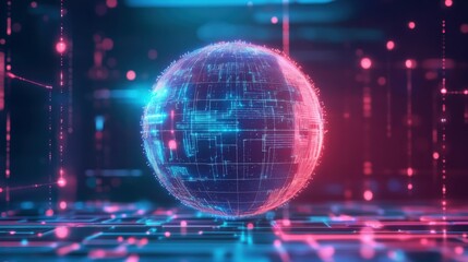 Obraz premium Stock banner technology based on data science and innovation is used in Internet cyberspace by a round ball with AI text.