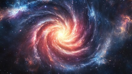 Spiral galaxy vortex with swirling stars and colorful nebulae