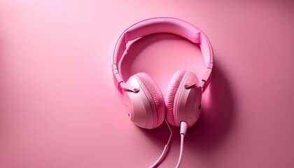 pink headphones. Pink over-ear headphones placed on a smooth pastel pink background, showcasing soft ear