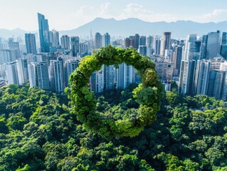 Obraz premium Circular economy practices program fostering sustainable urban development in green city landscapes