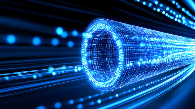 Futuristischer Datenstrom in leuchtendem Blau
