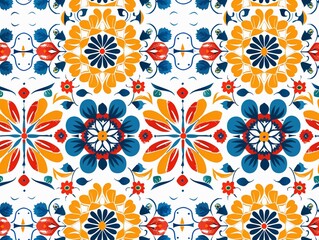 Traditional mandala art ornaments design, white background, vibrant color, seamless pattern.