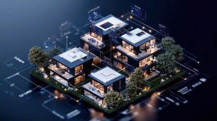 Obraz premium Modern Architectural Concept with Smart Technology and Vivid Night Visualization