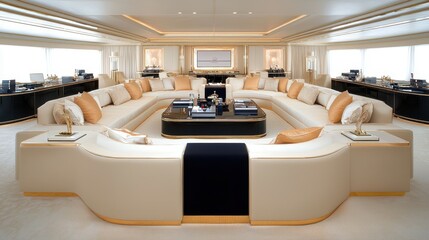 Luxurious modern interior design of an elegant living room featuring plush seating