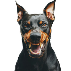 Portrait of an Angry Doberman Dog on a White Background for Pet and Animal Enthusiasts on transparent background