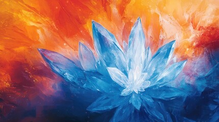 Fiery Background Blue Crystal Cluster, Abstract Art