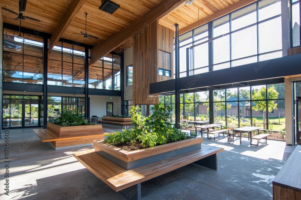 Poster collaborative learning space in community garden modern architecture educational environment open vi