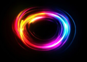 Circle silhouette with multicolored light waves on a dark background.