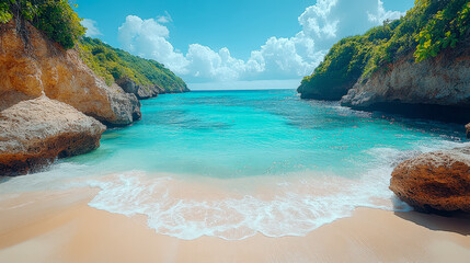 Naklejka premium Hidden Cove with Turquoise Waters and Sandy Beach