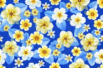 Yellow Flowers Blue Background Seamless Pattern