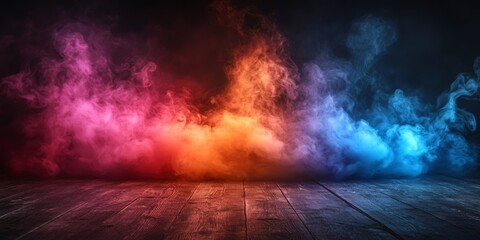 Dark background with bright, colorful smoke that rises in clubs upwards.