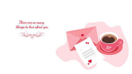 Romantic Coffee Cup and Love Letter Vector – Valentine's Day Banner Design