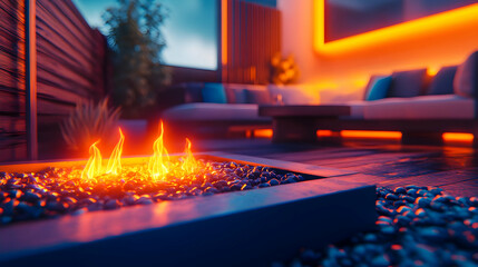 Nighttime Patio Fire Pit 3D Illustration