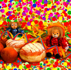 Karneval  fasching  clow, und krapfen mit konfetti