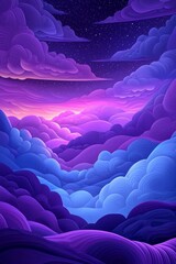 Obraz premium A vibrant digital illustration of the night sky, filled with swirling clouds, representing endless possibilities and a dreamscape, rendered in a surrealistic style.