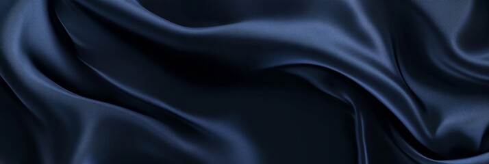 Obraz premium Dark blue satin fabric with soft folds and elegant drapes.