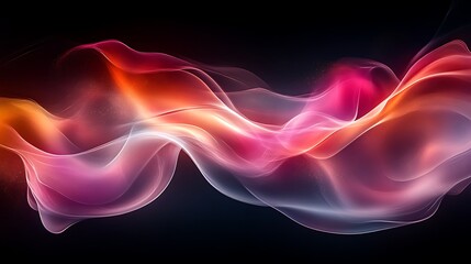 Abstract Red Orange Pink Waves Flowing Dark Background