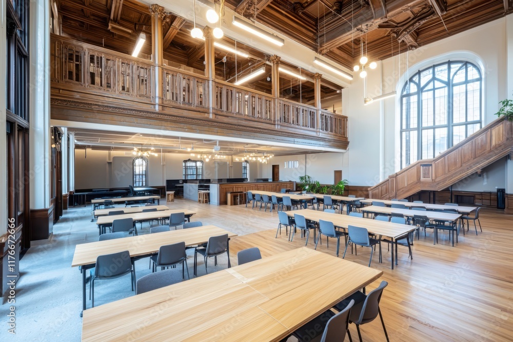 Poster collaborative learning space in a historic building modern classroom design educational environment 