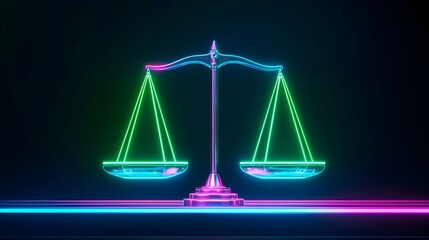 Neon Scales of Justice in Vibrant Colors for Legal Concept Design