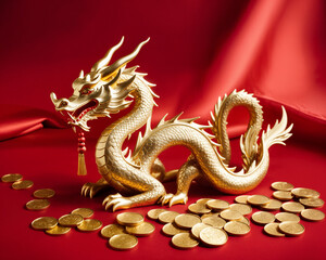 Fototapeta premium a majestic golden dragon intertwined with wealth and prosperity