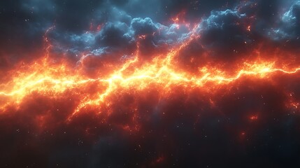 Fototapeta premium Fiery Cosmic Lightning Streaks Across Nebula Clouds