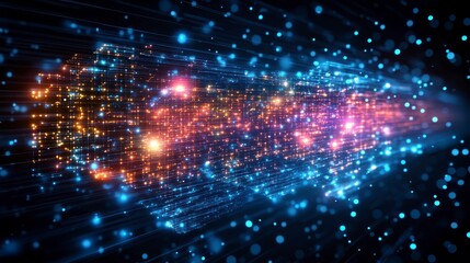 Fototapeta premium Abstract digital data stream, glowing particles forming a tunnel.