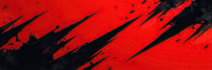 Dynamic Red and Black Abstract Background with Angular Brushstrokes and Splatter Effects