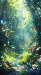 Fototapeta premium Peaceful Forest Landscape Illustration Poster Background